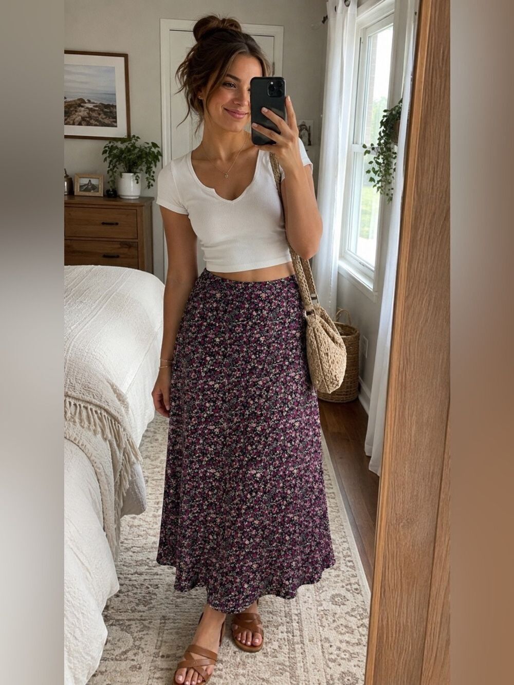 Vintage floral modest length skirt cottagecore granny teacher lightweight boho